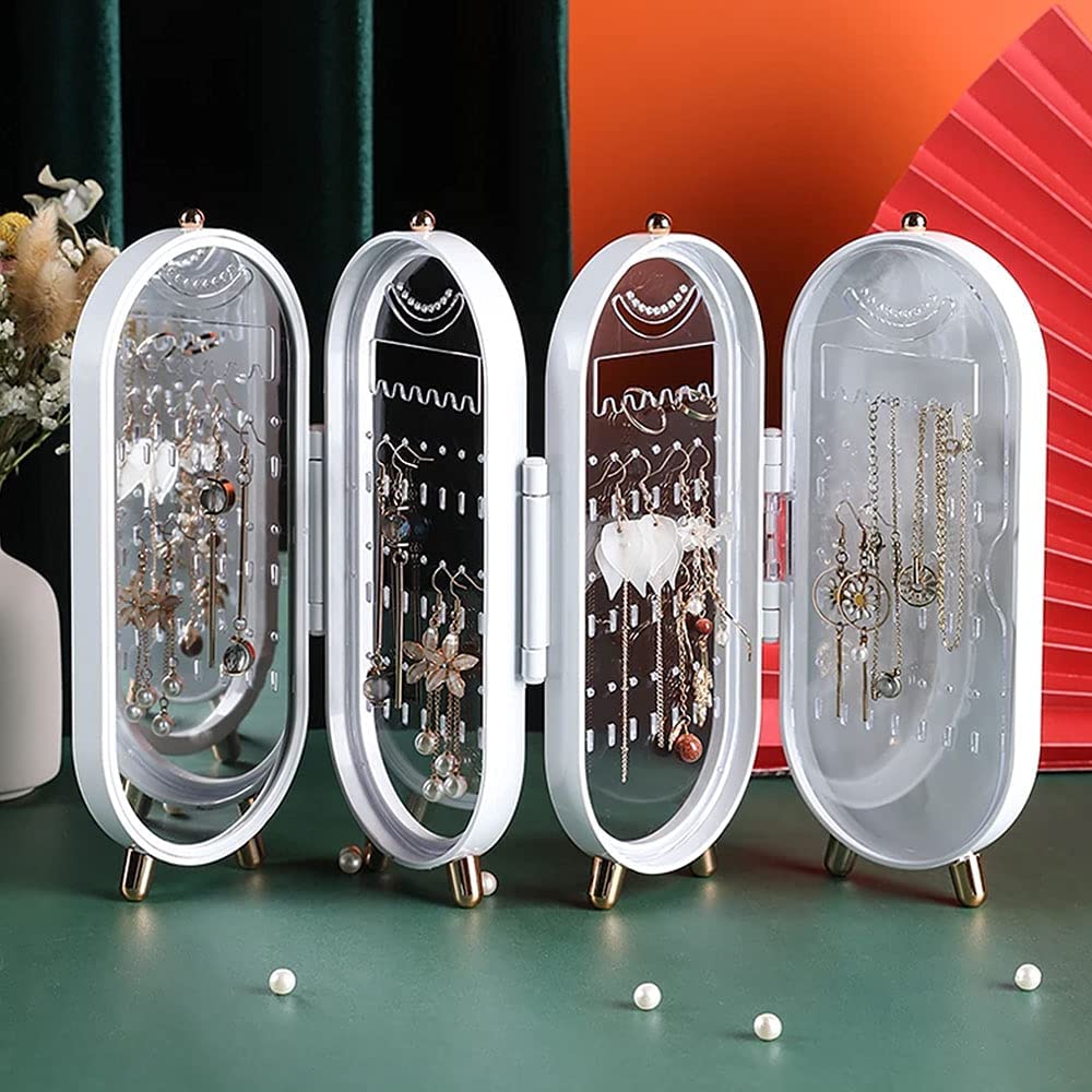 Screen Folding Jewelry Box | Jewelry Cabinet Organizer with Mirror (Random Color)