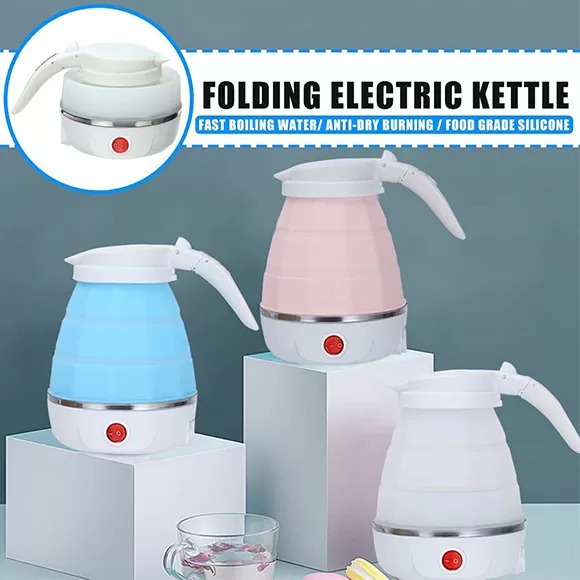 Fast Water Boiling 600 ml Portable Kettle Travel Kettle Foods Boils Quickly Silicone Small Collapsible Foldable Electric Sports Bottle ( Random Color )