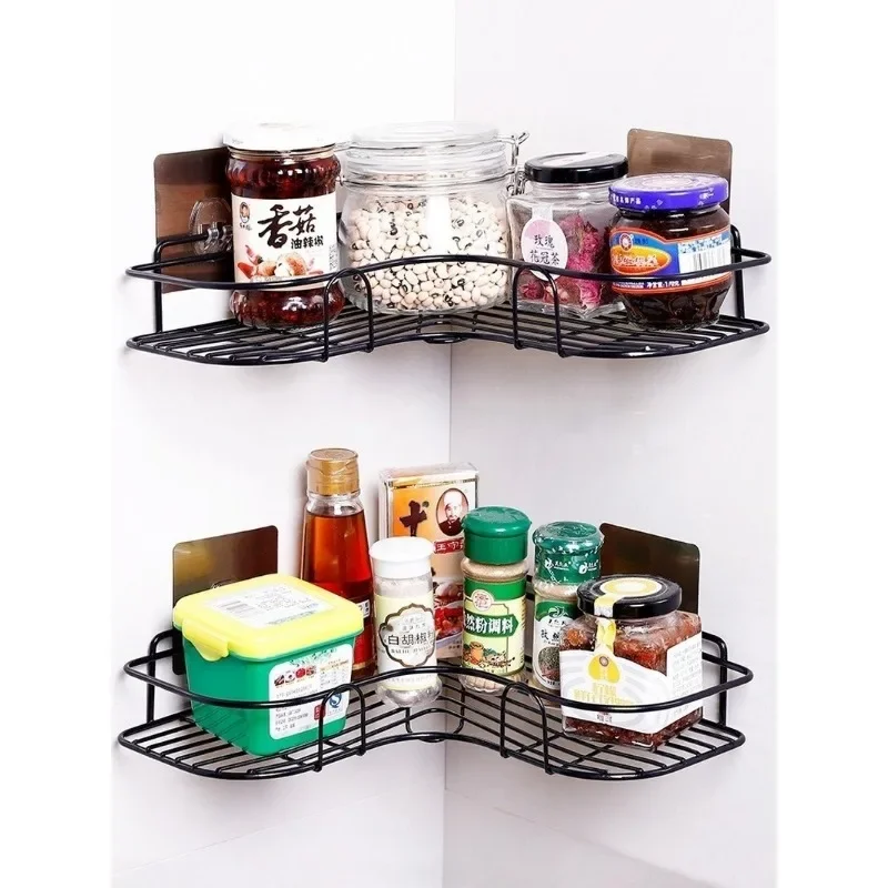 Metal Corner Rack For Bathroom & Kitchen | Bathroom Metal Shelf Organizer | Storage Rack Corner Frame Shampoo Storage Holder | Wall Mount Bathroom Accessories (With Hook)