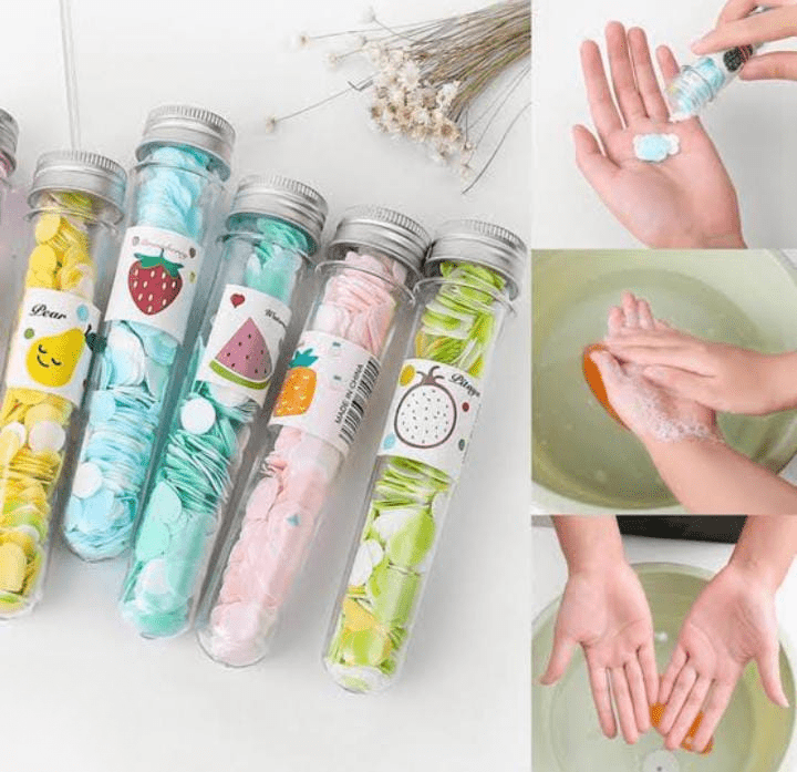 100 PCS Disposable Flower Paper Soap With Portable Tube Bottle – Multi-Color Travel Soap Sheets For Hand Washing, Camping, And Outdoor Use ( Random Color )