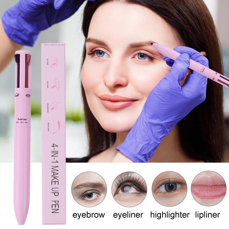 4 in 1 Waterproof Makeup Pen Eyebrow Pencil Long Lasting Easy Lip Color Liner Highlight Lying Silkworm Eyeliner Pen Makeup Tools (Random Color)