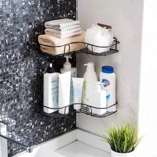 Metal Corner Rack For Bathroom & Kitchen | Bathroom Metal Shelf Organizer | Storage Rack Corner Frame Shampoo Storage Holder | Wall Mount Bathroom Accessories (With Hook)