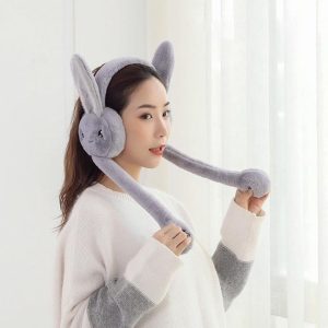 Soft Fluffy Rabbit Ears Headband | Moving Ears Plush Earmuffs | Warm & Cozy – 1Pc Random Colour