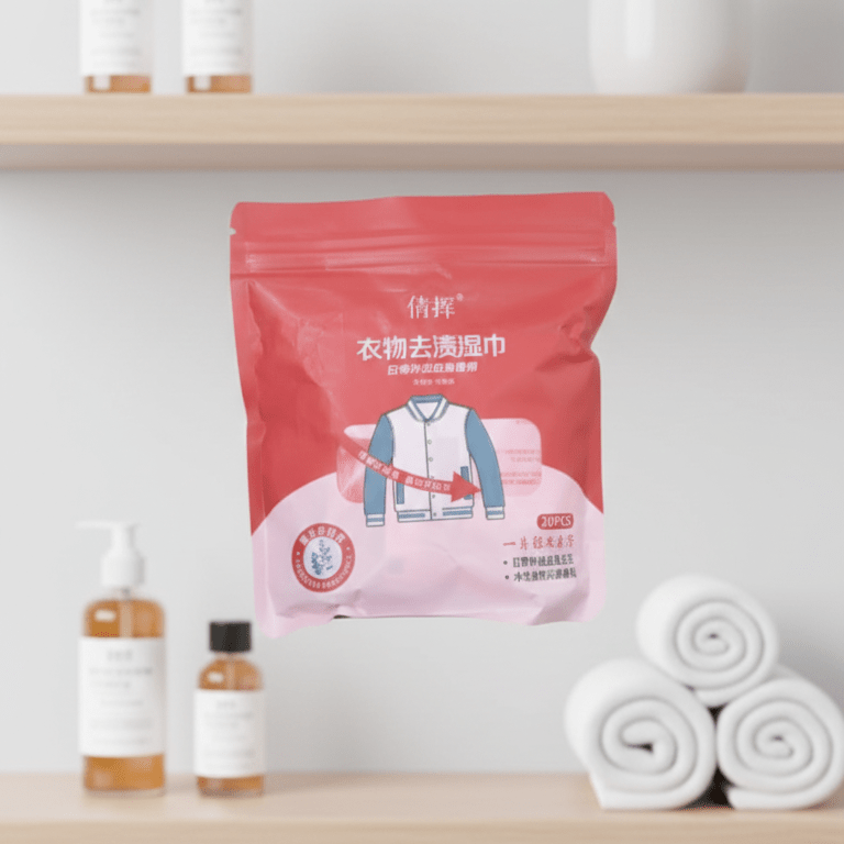 Portable Clothing Stain Remover Wipes (20 Count) – Instant Emergency Spot Cleaner for Food, Grease & Coffee Stains on Jackets & Cotton