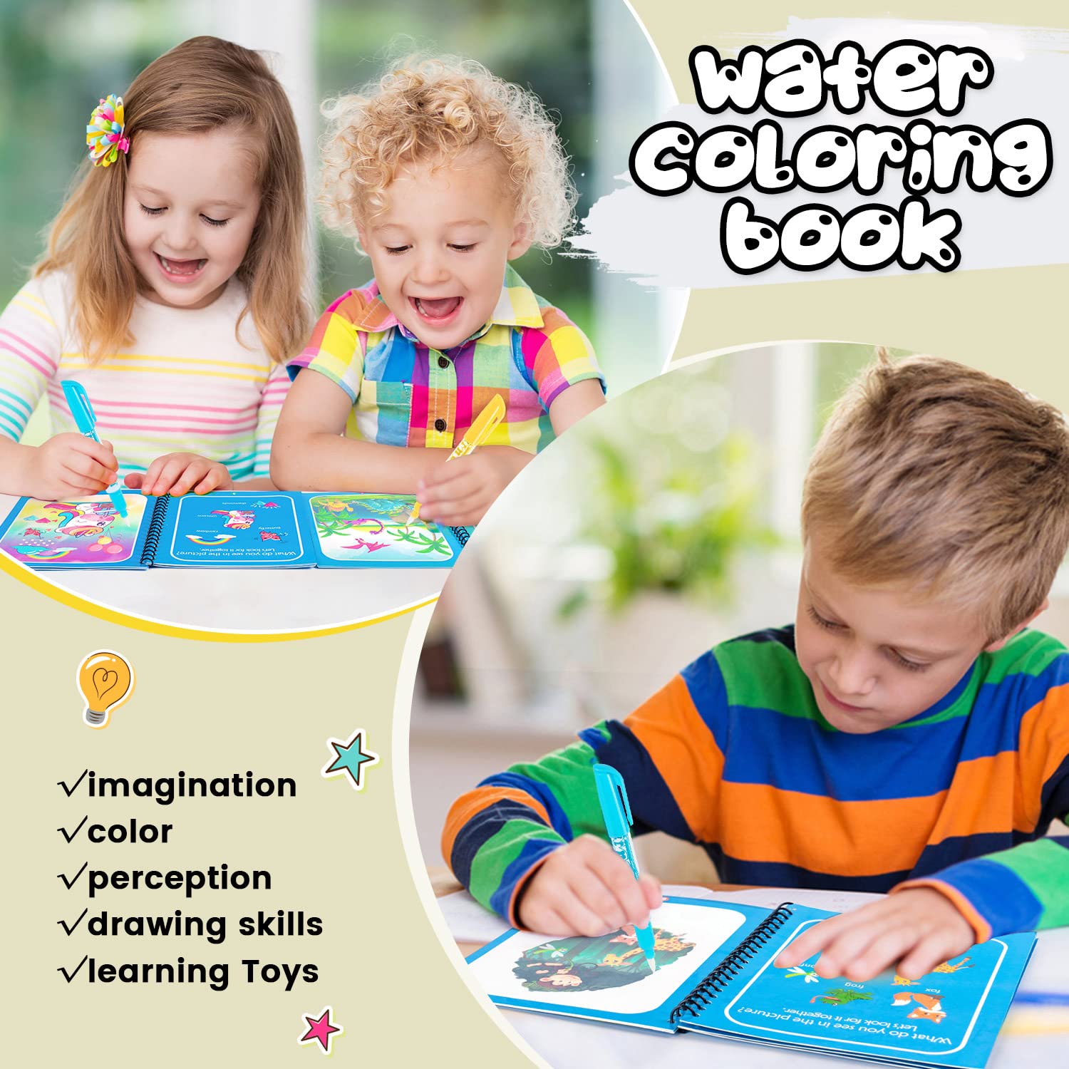 Magic Water Book Painting Drawing Coloring Board Book Magic Water Pen (random book )