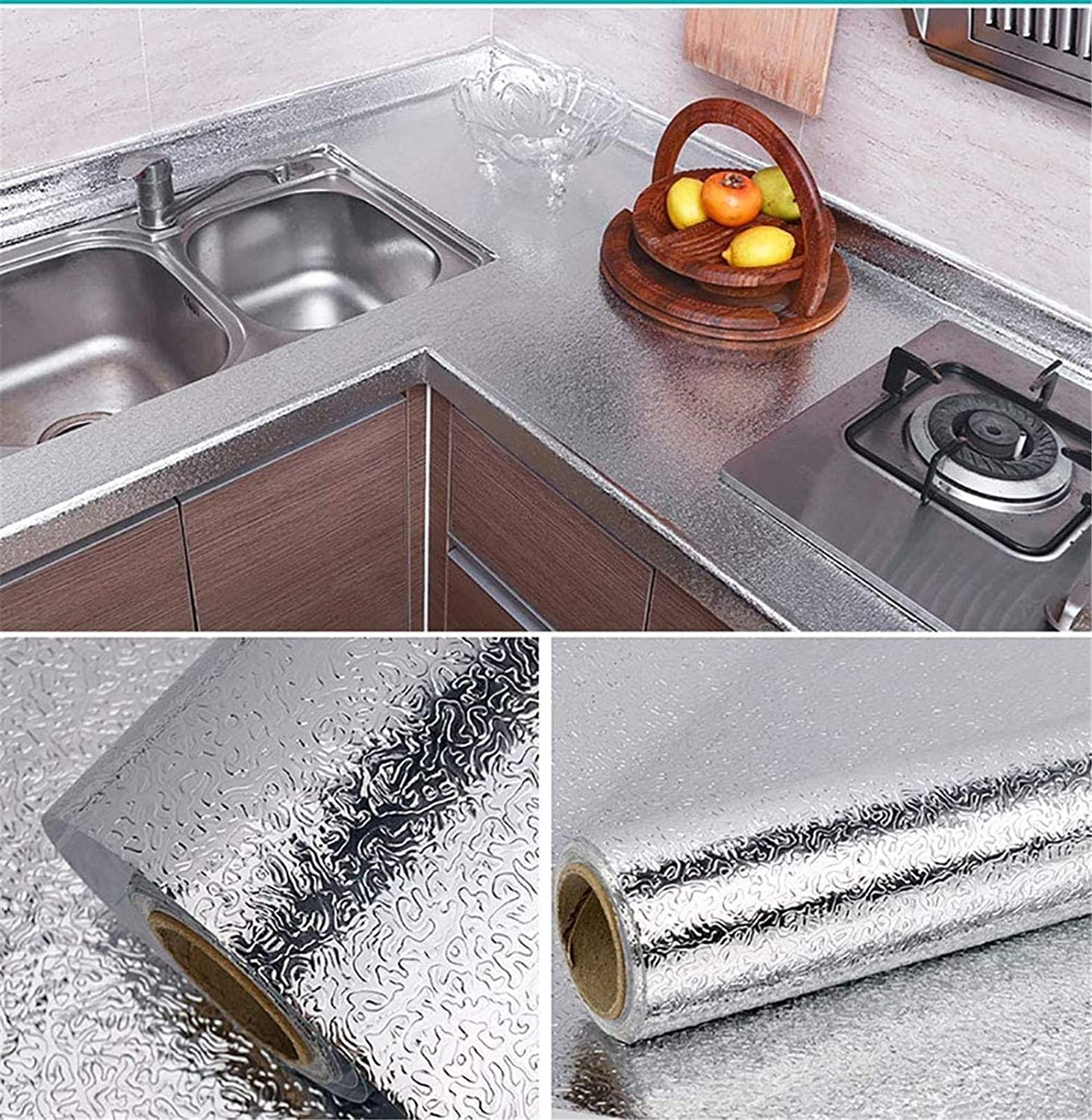 Silver Foil Kitchen Waterproof & Oil Proof Sticker | Aluminum Foil Self-Adhesive Sheet for Stove, Cabinets & Walls – Heat Resistant Wallpaper (60×200cm)