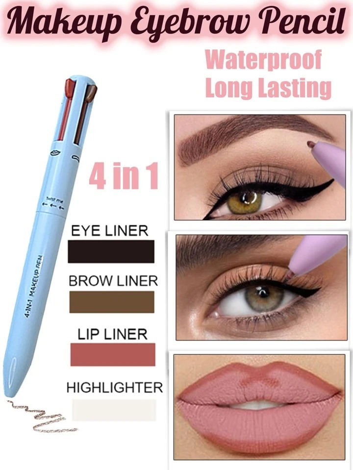 4 in 1 Waterproof Makeup Pen Eyebrow Pencil Long Lasting Easy Lip Color Liner Highlight Lying Silkworm Eyeliner Pen Makeup Tools (Random Color)