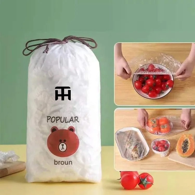 Combo Deal Disposable Food Cover Plastic Wrap 100 Pcs + 2 Pcs Dishwashing Rug | Reusable elastic food storage covers & Metal Wire Dish Washing Rugs For Kitchen