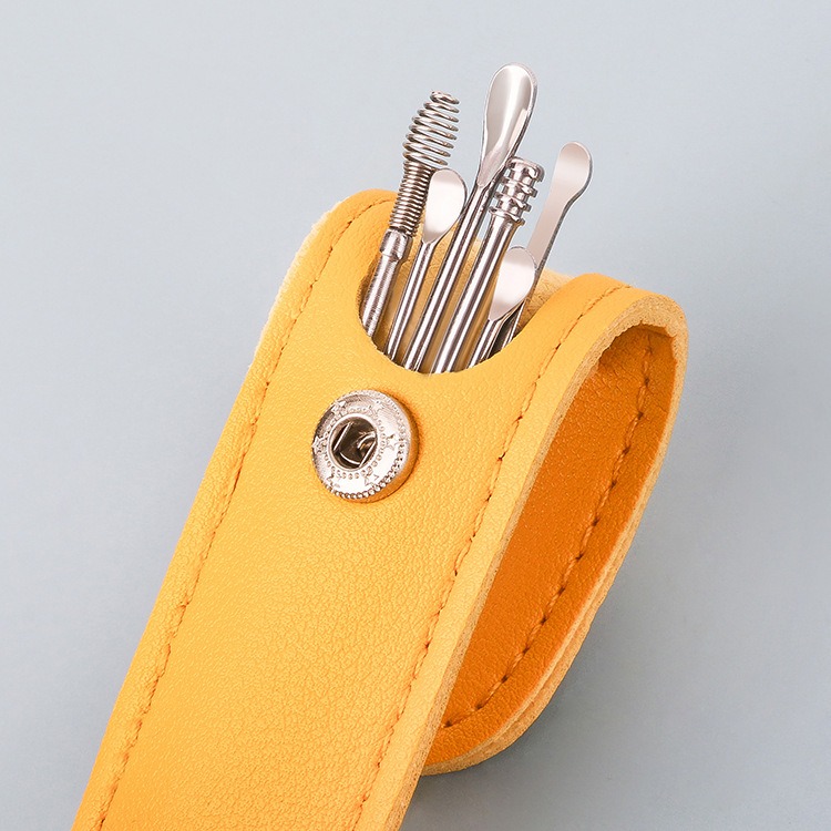 Pack off 6  Ear Pick with Storage Bag Dig Ear Wax Remover Cleaner Care Portable Travel Kit Cleaner Spoon