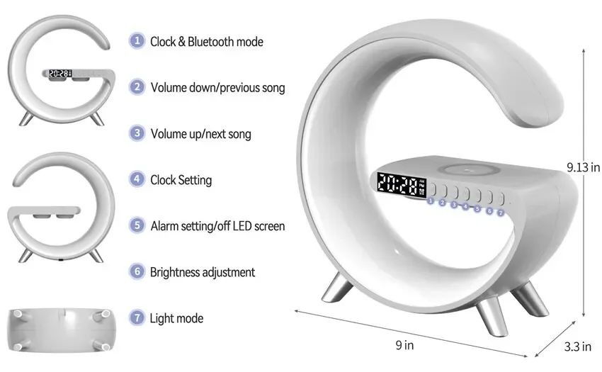G63 RGB Light Bluetooth Speaker with 10W wireless charging  4 in 1 LED Atmosphere RGB Night Light Alarm Clock Desk Lamp Bluetooth Speaker Wireless Charging Modern