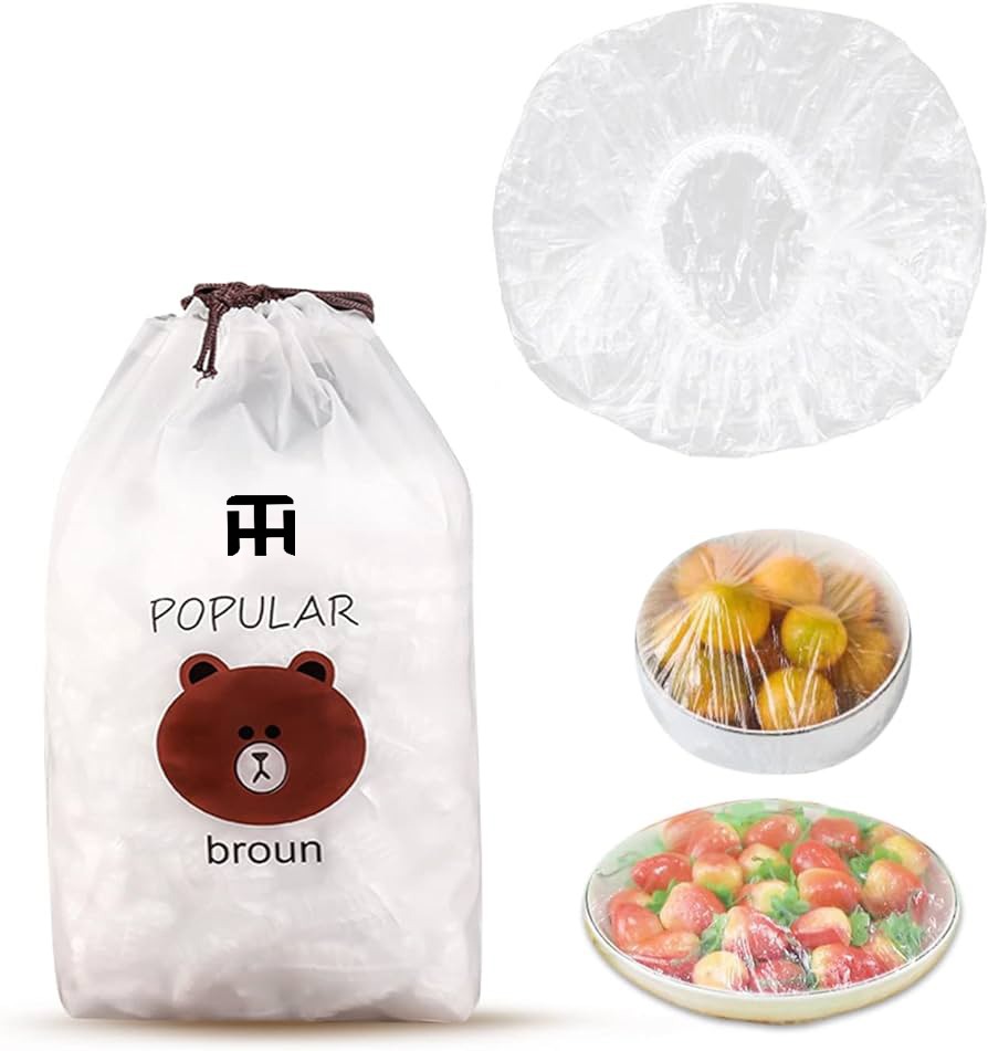 Combo Deal Disposable Food Cover Plastic Wrap 100 Pcs + 2 Pcs Dishwashing Rug | Reusable elastic food storage covers & Metal Wire Dish Washing Rugs For Kitchen