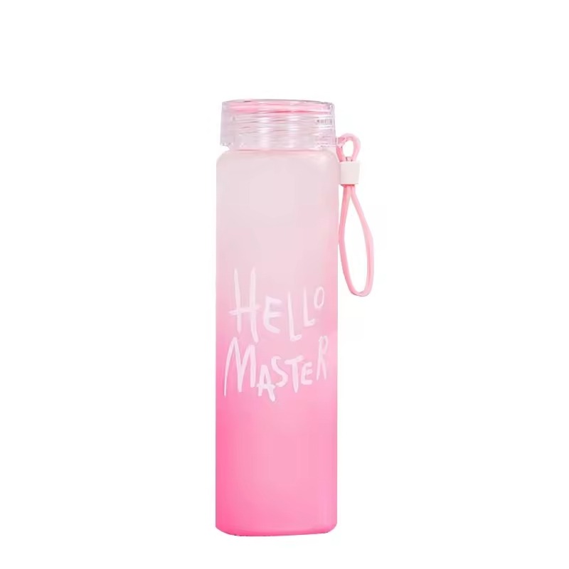 Frosted Glass Water Bottle With Hello Master Decal Logo - 400ml (Random color)