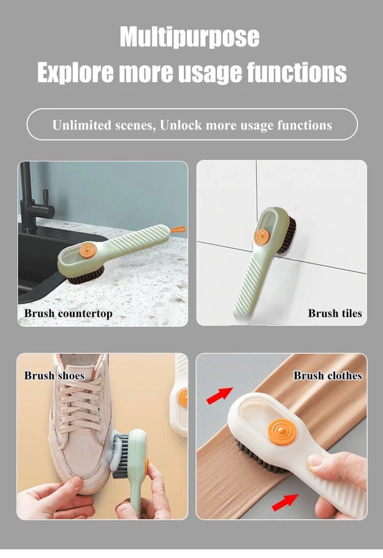 Multi-purpose Shoe Brush Soft Bristle Automatic Liquid Long Handle Cleaning Brush Clothes Board Brush Household Cleaning Tools