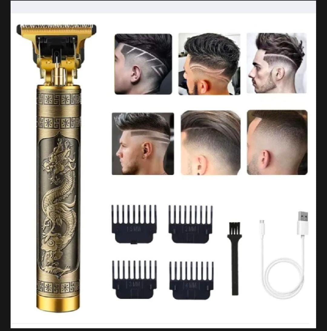 Metal Body - Vintage T9 Trimmer and Hair Clipper Cutting Machine For Men | Dragon Design | Golden Color Trimmer