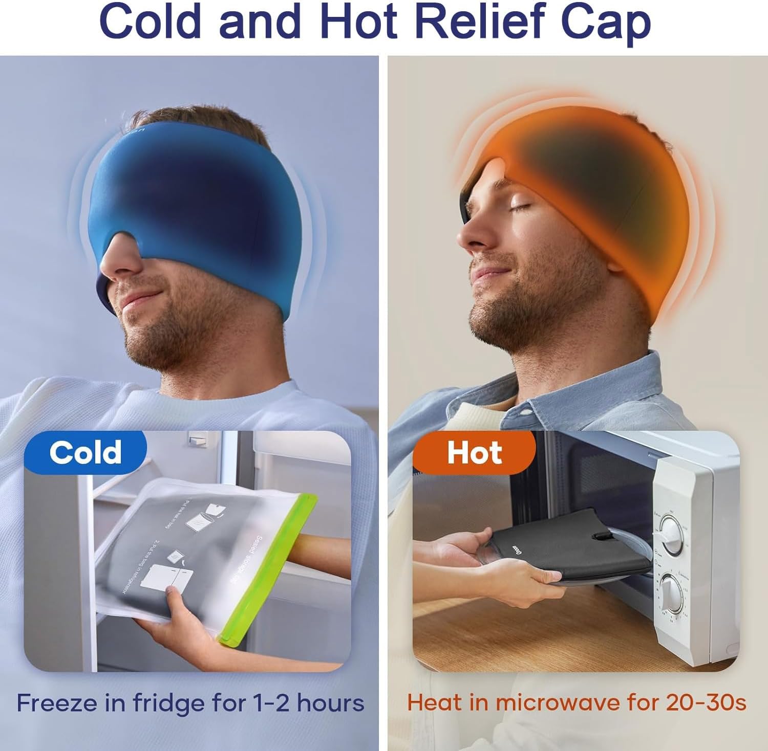 Headache Relief Hat for Migraine Relief, Tension, One Size Fits All Headache Cap with Reusable Ice Gel Pack for Puffy Eyes, Stress Relief ( Random Color )