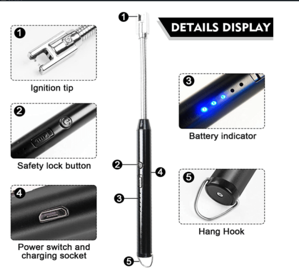 Arc Lighter With Usb Charging | Flameless Windproof | LED Battery Display | Safety Switch | Rotate 360 Degrees(random colors)