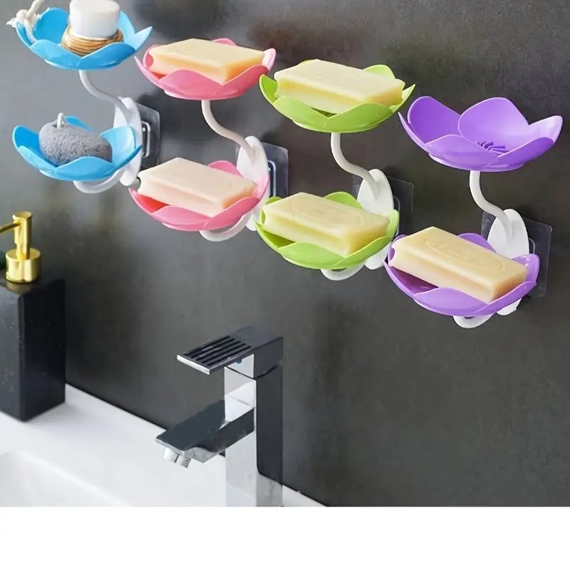 Multicolor Lotus Flower Soap Holder, Double Layer Wall-Mounted, No-Drill with Drainage, Quick-Dry Plastic Bathroom Organizer for Soap Storage, Soap Holder for Bathroom ( Random Color ) - 01 Stand