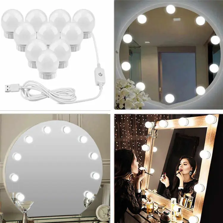 Vanity Mirror Fill 10Pc Light Bulb | Changeable Luminance 3 Colors LED USB String Dimmable Vanity Light