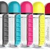 2-in-1 Medicine Organizer with Water Bottle – 7 Days Pill Box, 600ml BPA-Free Drinking Bottle, Removable Cup, Compact Travel Pill Planner for Kids, Adults & Elderly