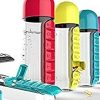 2-in-1 Medicine Organizer with Water Bottle – 7 Days Pill Box, 600ml BPA-Free Drinking Bottle, Removable Cup, Compact Travel Pill Planner for Kids, Adults & Elderly