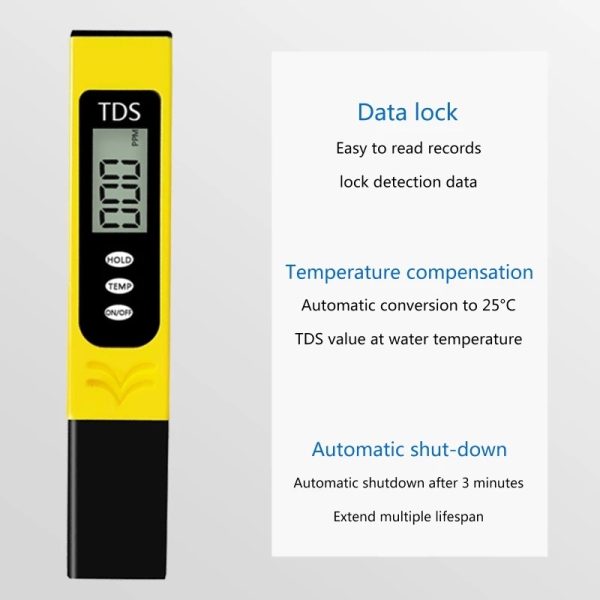 Portable Digital Water TDS, EC, And Temperature Meter (3-in-1) With ATC Function, 1ppm Resolution, 0-9990ppm Purity Tester
