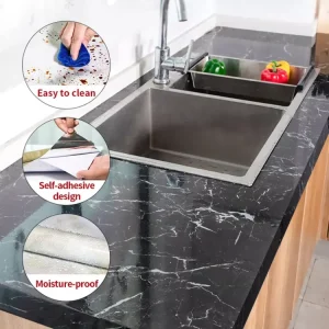 Self Adhesive Marble Sheet for Kitchen / Waterproof Anti Oil & Heat Resistant Wallpaper Sheet (Random Color)