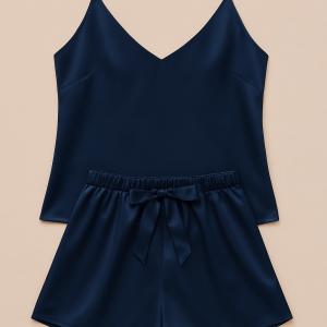 Satin Sleepwear Set featuring a luxe camisole and shorts Silky soft, lightweight, and elegantly tailored for cozy, stylish nights – Free Size