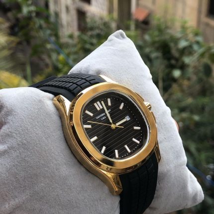 Ruber Strap Square Dial Watch for Men Boys (With Date) - Black Golden - Men's Watches - Buy Online in Pakistan at Areeba Mart