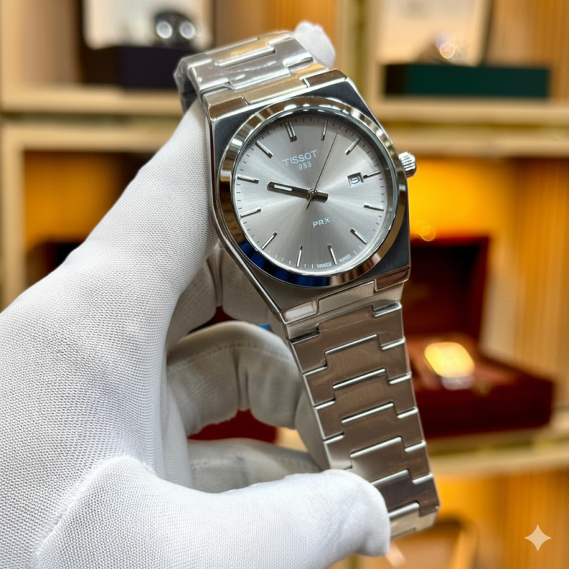 Tissot prx stainless steel with date. Premium Quality luxury watch (Plain Dial)  - Men's Watches - Areeba Mart Pakistan