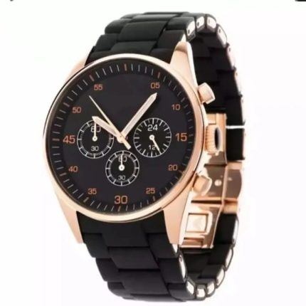Armani High Quality Rubber Strap Watch - Black Golden