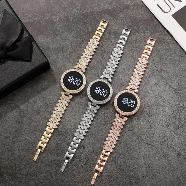 Round Digital Diamond Touch LED Watch for Women Girls - Women's Watches - Buy Online in Pakistan at Areeba Mart