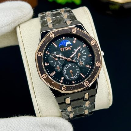 Latest Design Hexa Stainless Steel Watch for Men & Boys - golden-black - Men's Watches - Areeba Mart Pakistan