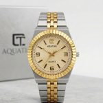 Aquatime Quartz   “ Fluted Bezel Two-Tone Watch with Honeycomb Dial - 3-tone-rose-gold