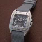 The Legacy Square   “ Silver Roman Numeral Watch with Ribbed Silicon Strap - grey