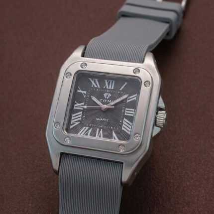 The Legacy Square   “ Silver Roman Numeral Watch with Ribbed Silicon Strap - g - Men's Watches - Areeba Mart Pakistan