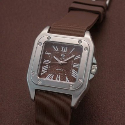 The Legacy Square   “ Silver Roman Numeral Watch with Ribbed Silicon Strap - b - Men's Watches - Areeba Mart Pakistan