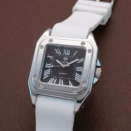 The Legacy Square   “ Silver Roman Numeral Watch with Ribbed Silicon Strap - w - Men's Watches - Areeba Mart Pakistan