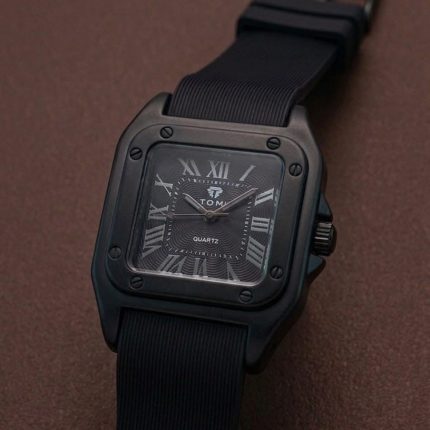 The Legacy Square   “ Silver Roman Numeral Watch with Ribbed Silicon Strap - b - Men's Watches - Areeba Mart Pakistan