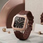 Aquatime Horizon Series   “ Gold Brushed Bezel & Matte Black Silicone Watch - brown-black