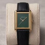 Cartier Tank OLD MONEY in Leather Strap - black-golden-plain-dial