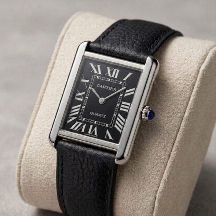 Cartier Tank OLD MONEY in Leather Strap - black-silver-black-dial - Men's Watches - Buy Online in Pakistan at Areeba Mart