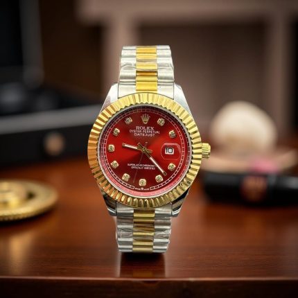 Rolex Date Just in Premium Quality Stainless Steel - 2-tone-red-dial - Men's Watches - Buy Online in Pakistan at Areeba Mart
